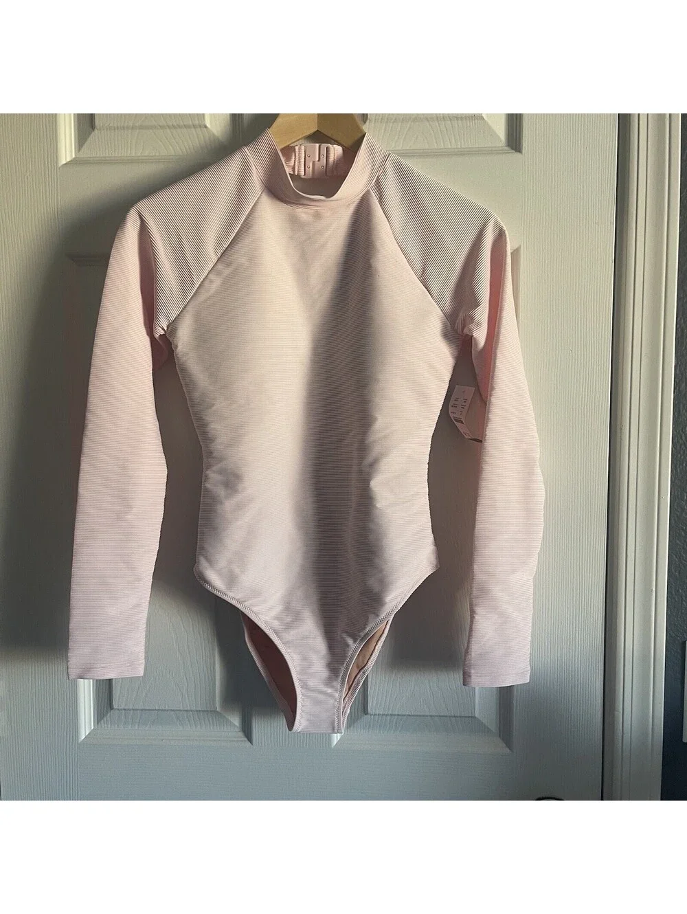 NWT J CREW Rash Guard Sz 4 Reimagined 1 Pc Long Sleeve Swimsuit Ribbed Pink